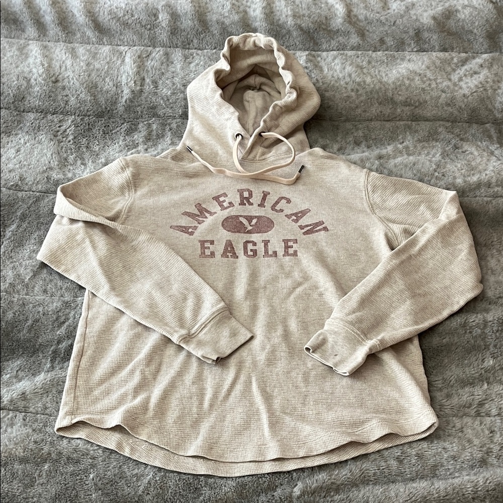 American Eagle Outfitters Cream Waffle Knit Hoodie.